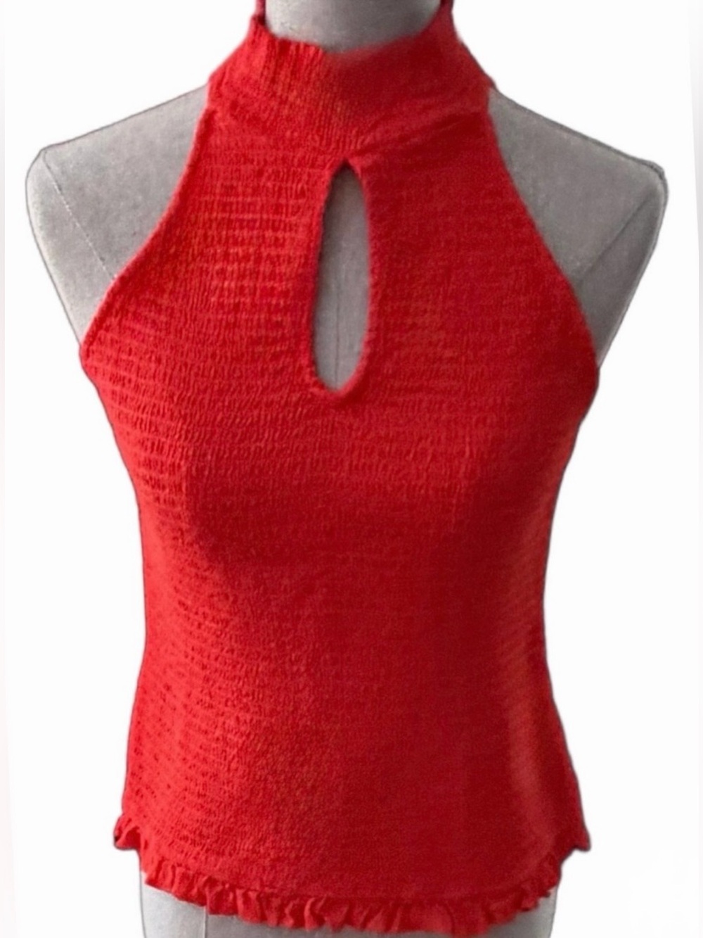 VENUS Vibrant Red/Orange Smocked Keyhole Detail Sleeveless Halter Top NWOTs
